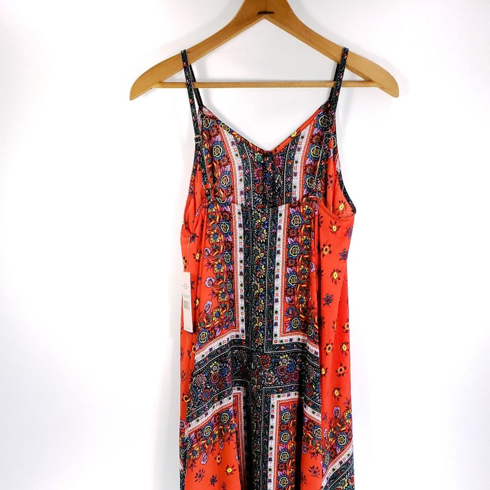Nanette Lepore Maxi Dress Women's 8 Calypso Red Multi Print Boho Asymmetrical - Picture 3 of 8